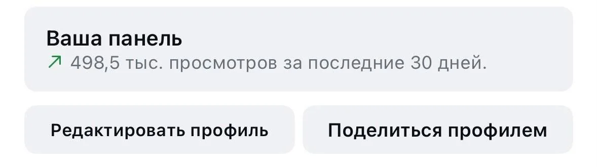 Панель: 498,5 тыс. просмотров за последние 30 дней