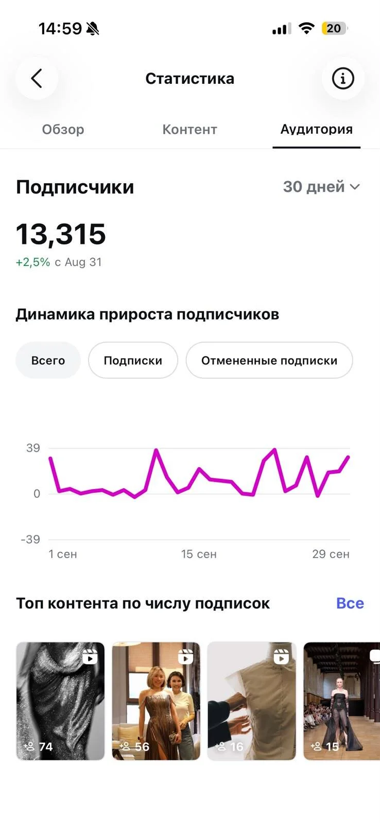 Подписчики за сентябрь: 13 315, +2,5%
